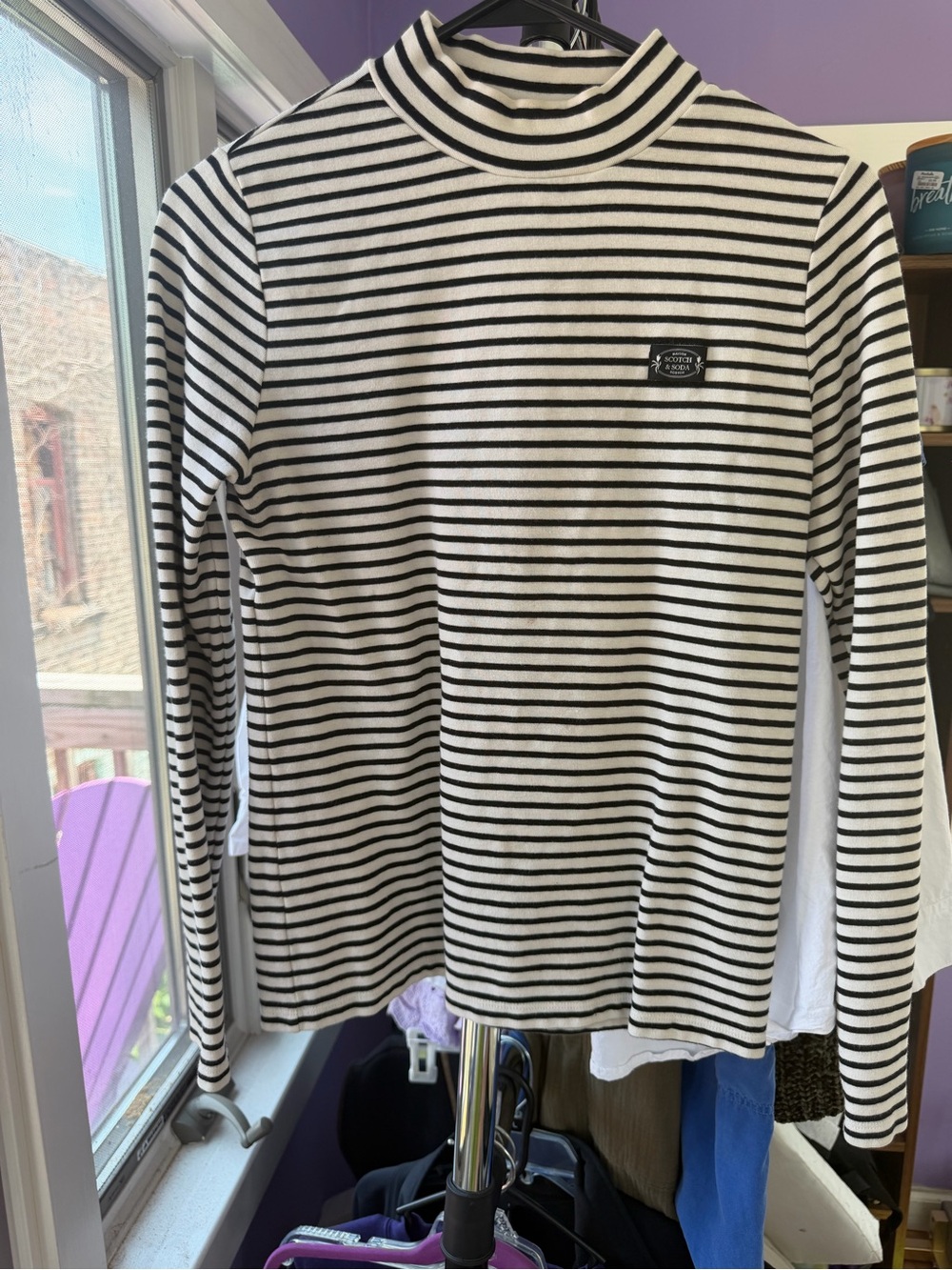 Scotch and Soda Size M Striped Black & White Mock Neck Top